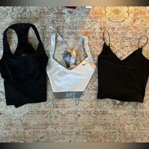 women’s athletic workout tank set, Nike sports bra, supportive two black tank